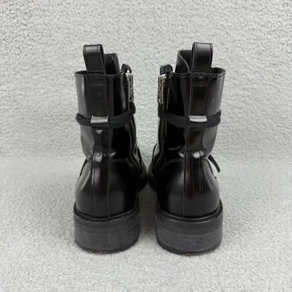 All Saints Black Leather Combat Boots with Buckle - Picture 5 of 14